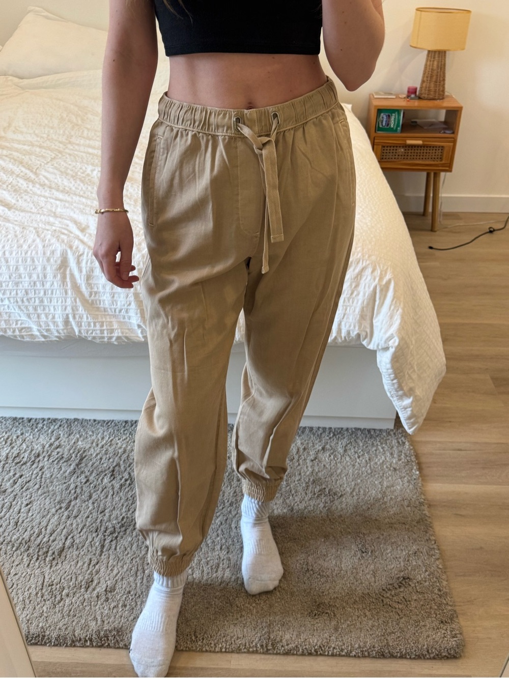 Zara Tan High-Rise Drawstring Jogger/Chino Pants